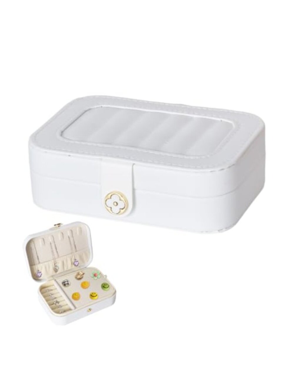 PU Leather Travel Jewelry Box Double Layer Organizer Earrings Necklaces